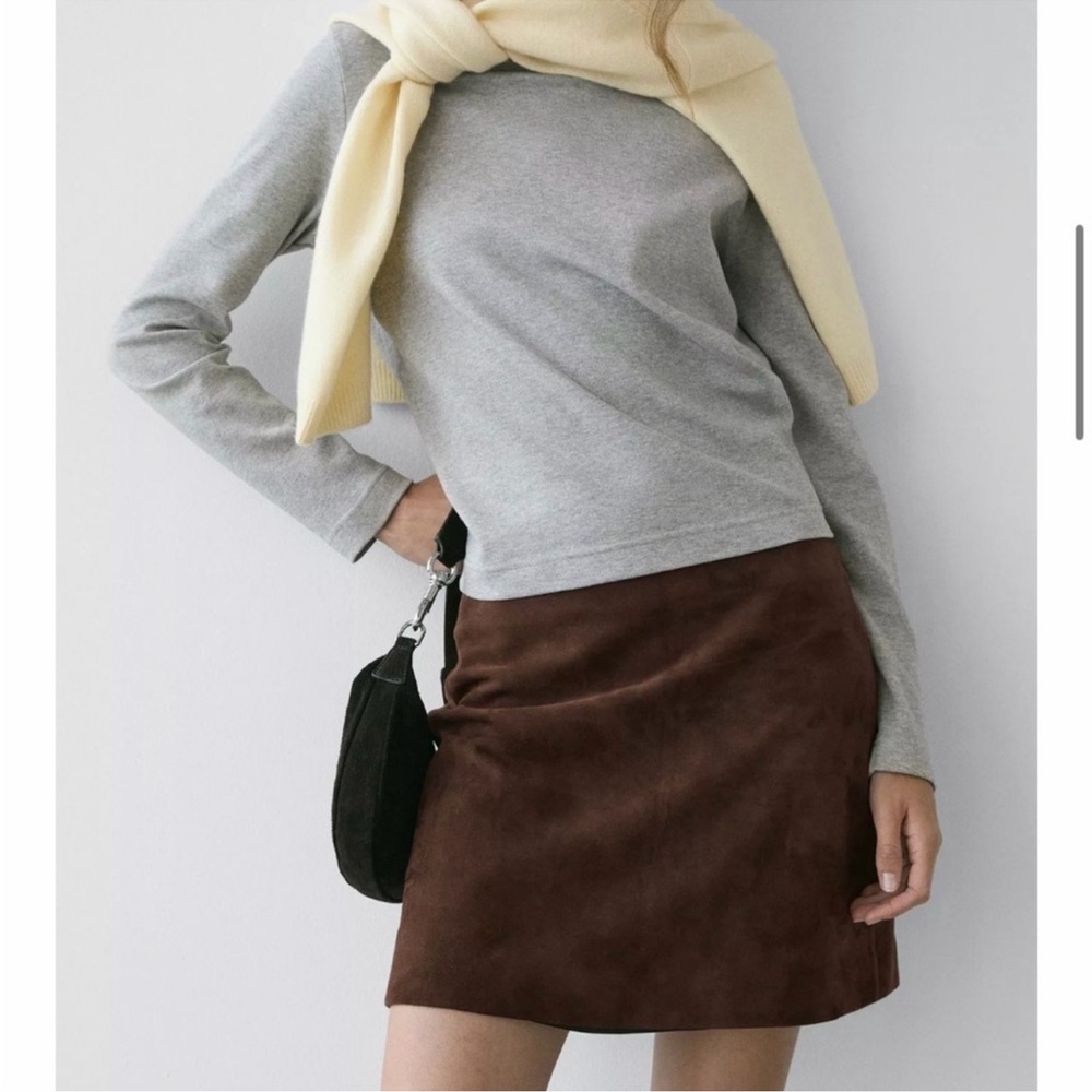 Massimo Dutti L Suede leather mini skirt | Brown | back zip| NWT